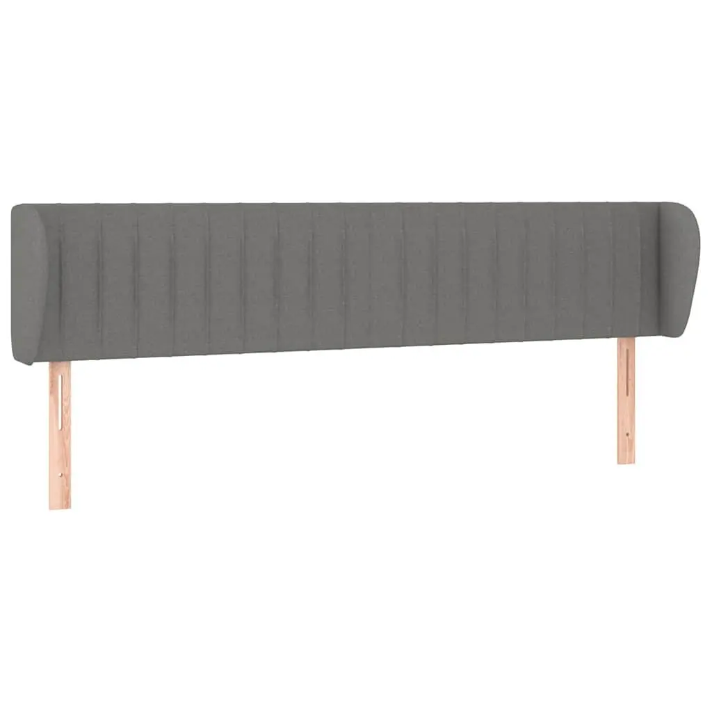 Fabric Headboard Grey Adjustable Height with Ears Wooden Legs 203cm
