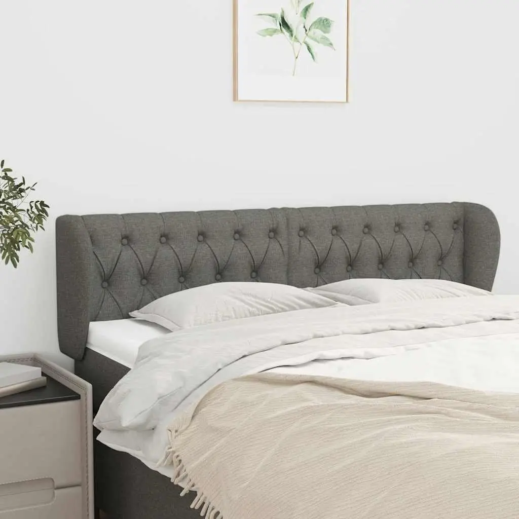 Headboard with Ears Grey 147cm Fabric Adjustable Height Wooden Support