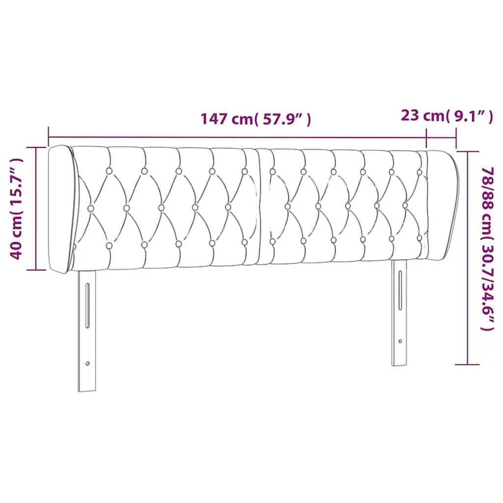 Headboard with Ears Grey 147cm Fabric Adjustable Height Wooden Support