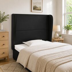 Black Faux Leather Headboard with Ears 83 cm