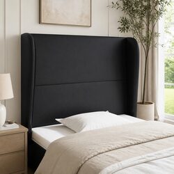 Elegant Black Faux Leather Headboard with Ears 103cm