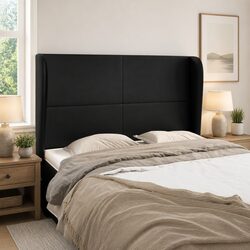 Comfortable Black Faux Leather Headboard with Ears
