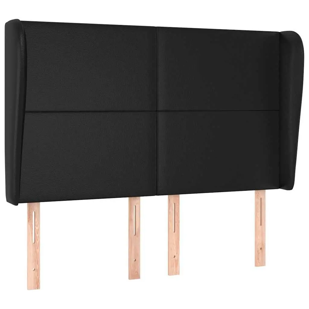 Faux Leather Headboard with Ears Black 147cm Wooden Legs