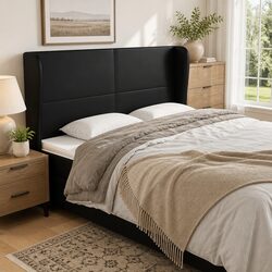 Stylish Black Faux Leather Headboard with Ears 163cm