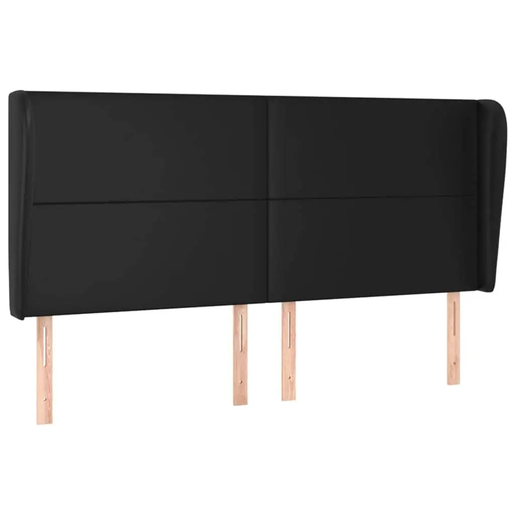 Black Faux Leather Headboard with Ears 163cm