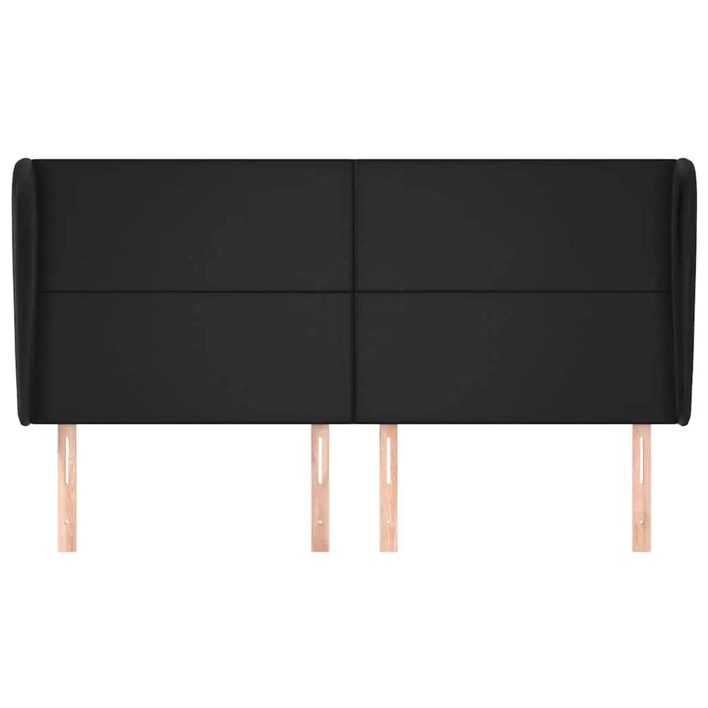 Black Faux Leather Headboard with Ears 163cm