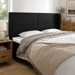 Faux Leather Headboard with Ears Black 203cm