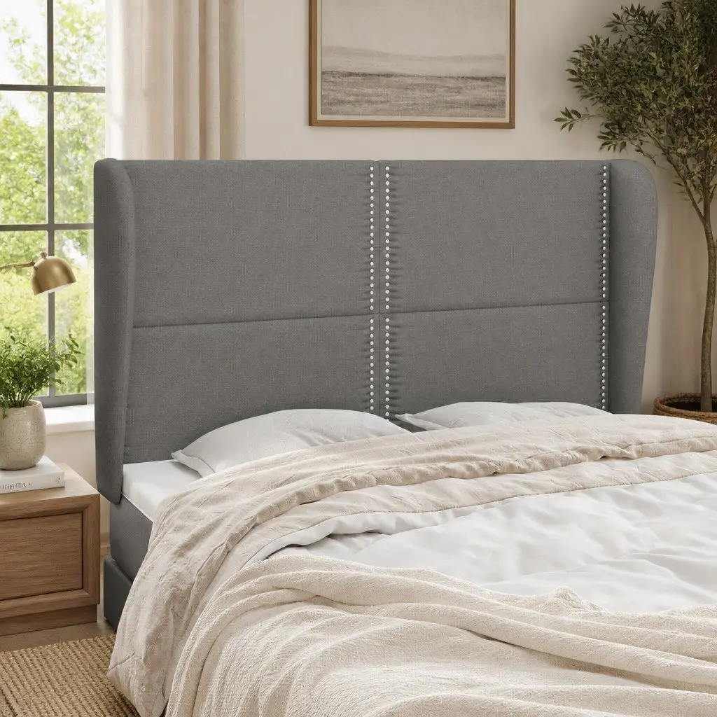 Grey Fabric Headboard with Ears 147cm