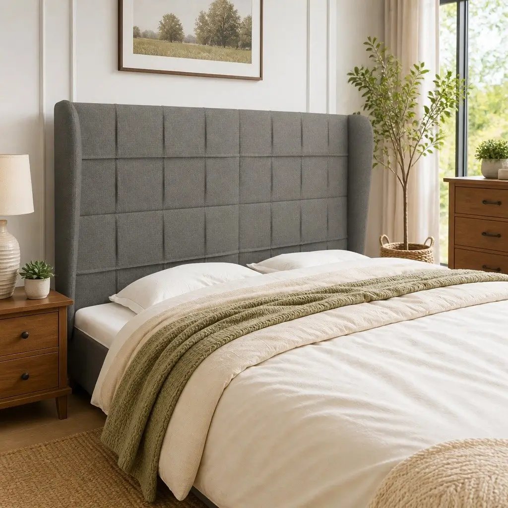 Dark Grey Fabric Headboard with Ears 147cm