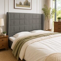 Dark Grey Fabric Headboard with Ears 147cm