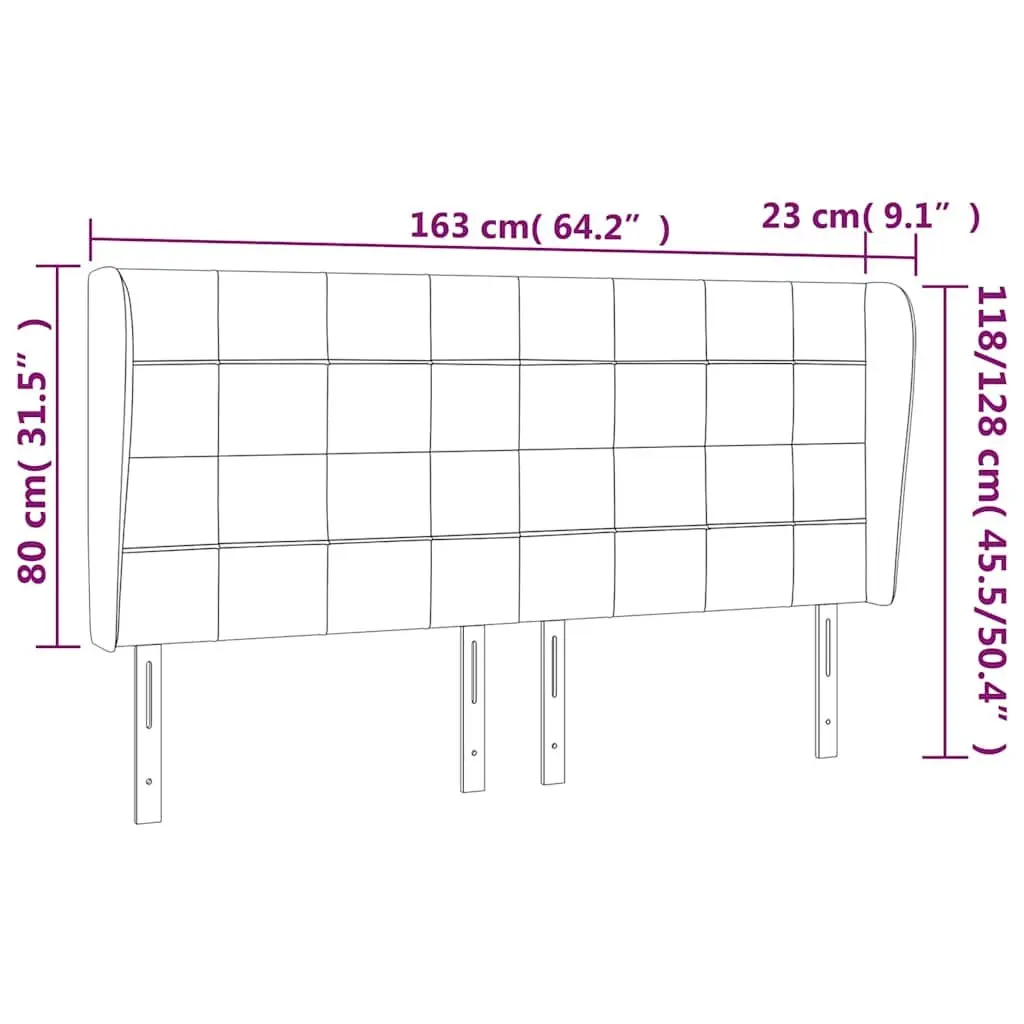 Dark Grey Fabric Headboard with Ears Wooden Legs Adjustable Height Bedroom