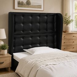 Black Faux Leather Headboard with Ears 83 cm