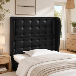 Luxurious Black Faux Leather Headboard with Ears