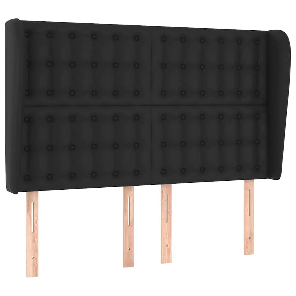 Headboard Faux Leather Black with Ears Adjustable Height Wooden Legs Bed Support