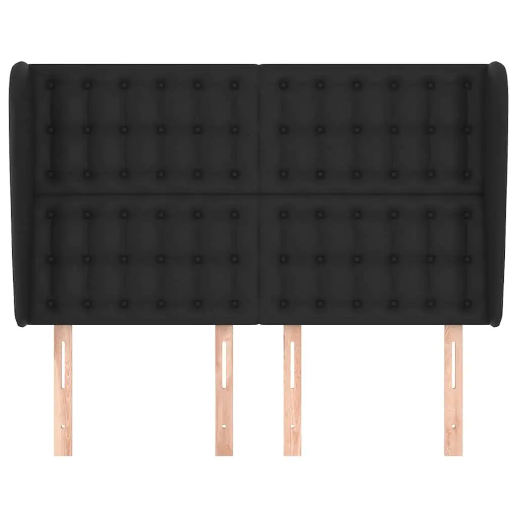 Headboard Faux Leather Black with Ears Adjustable Height Wooden Legs Bed Support