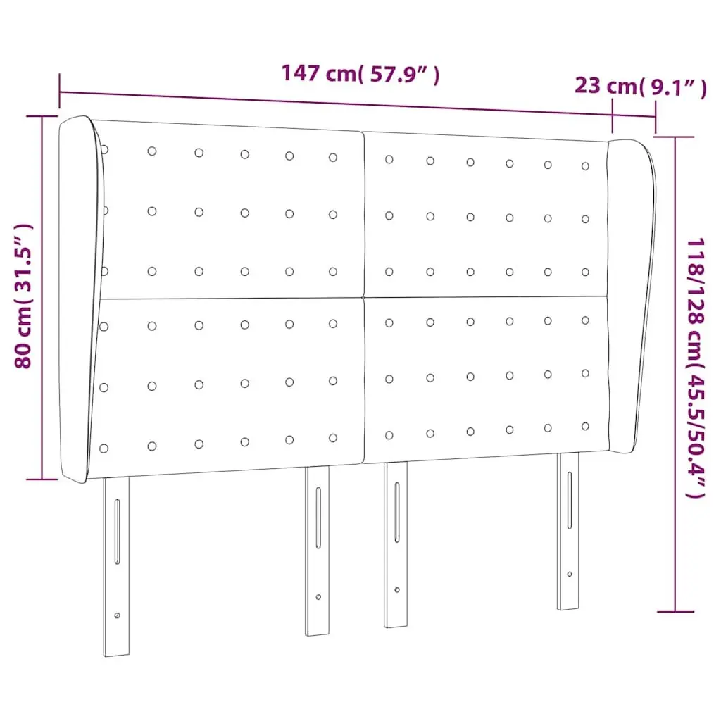 Headboard Faux Leather Black with Ears Adjustable Height Wooden Legs Bed Support
