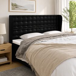 Classic Black Faux Leather Headboard with Ears 163cm