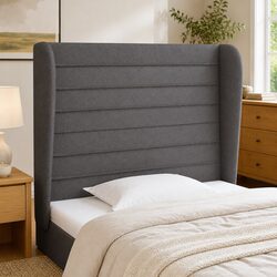 Grey Fabric Headboard with Ears for Bedrooms