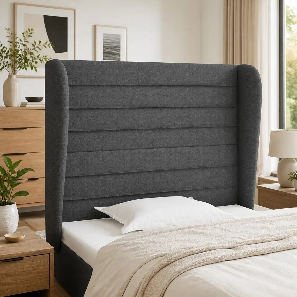 Grey Fabric Headboard with Ears 103cm Adjustable Height Bedroom Support