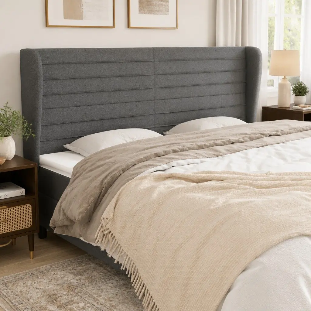 Grey Fabric Headboard with Ears for Bedroom Comfort