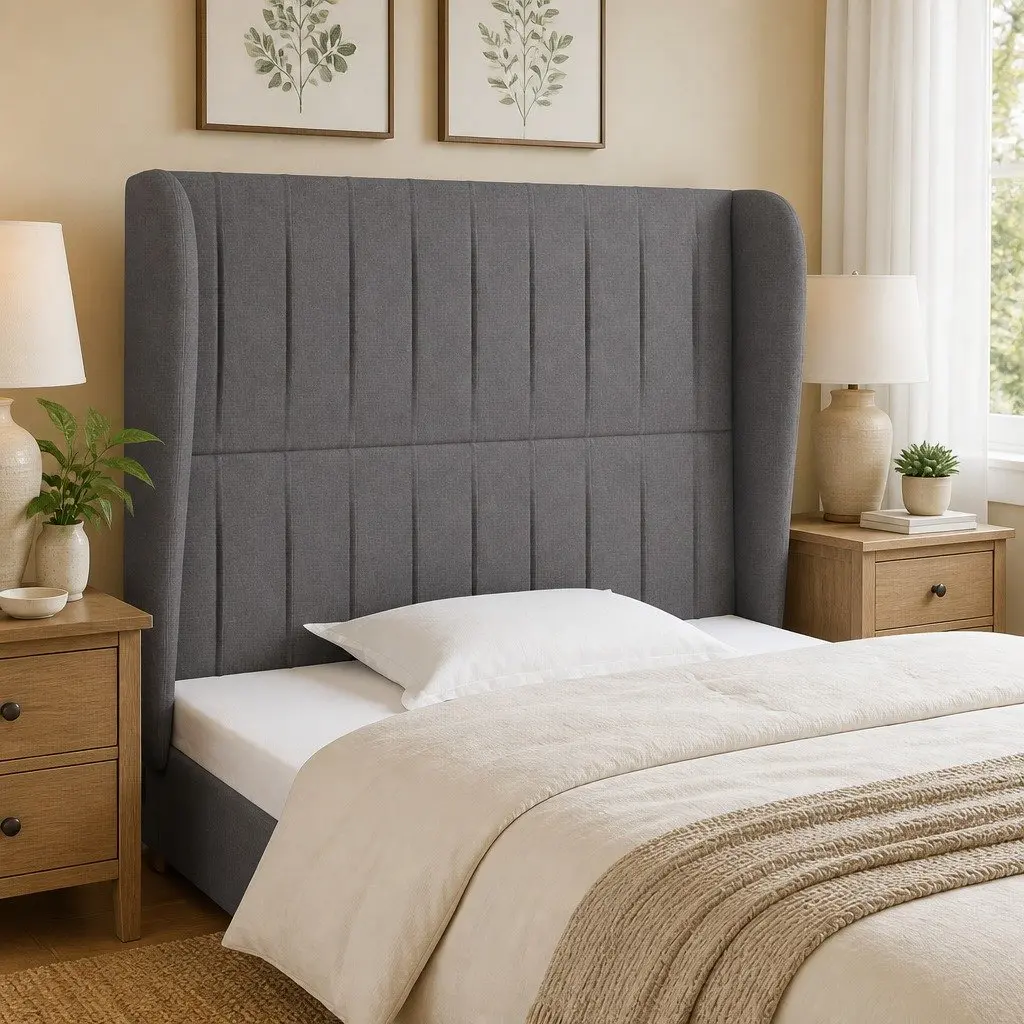 Grey Fabric Headboard with Ears 83 cm