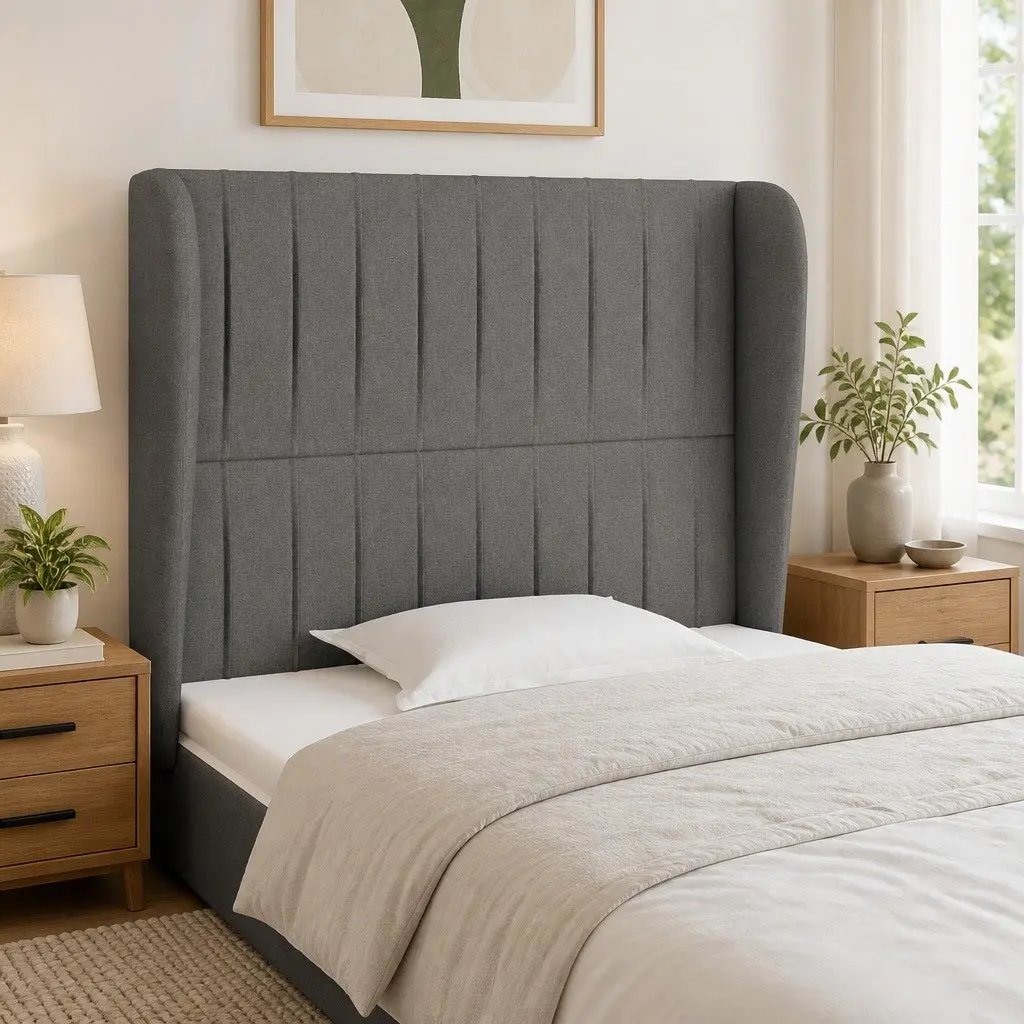 Headboard with Ears Grey 103cm Fabric