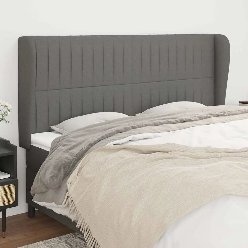 Headboard with Ears Dark Grey Fabric Bed Head Support Wooden Legs Adjustable