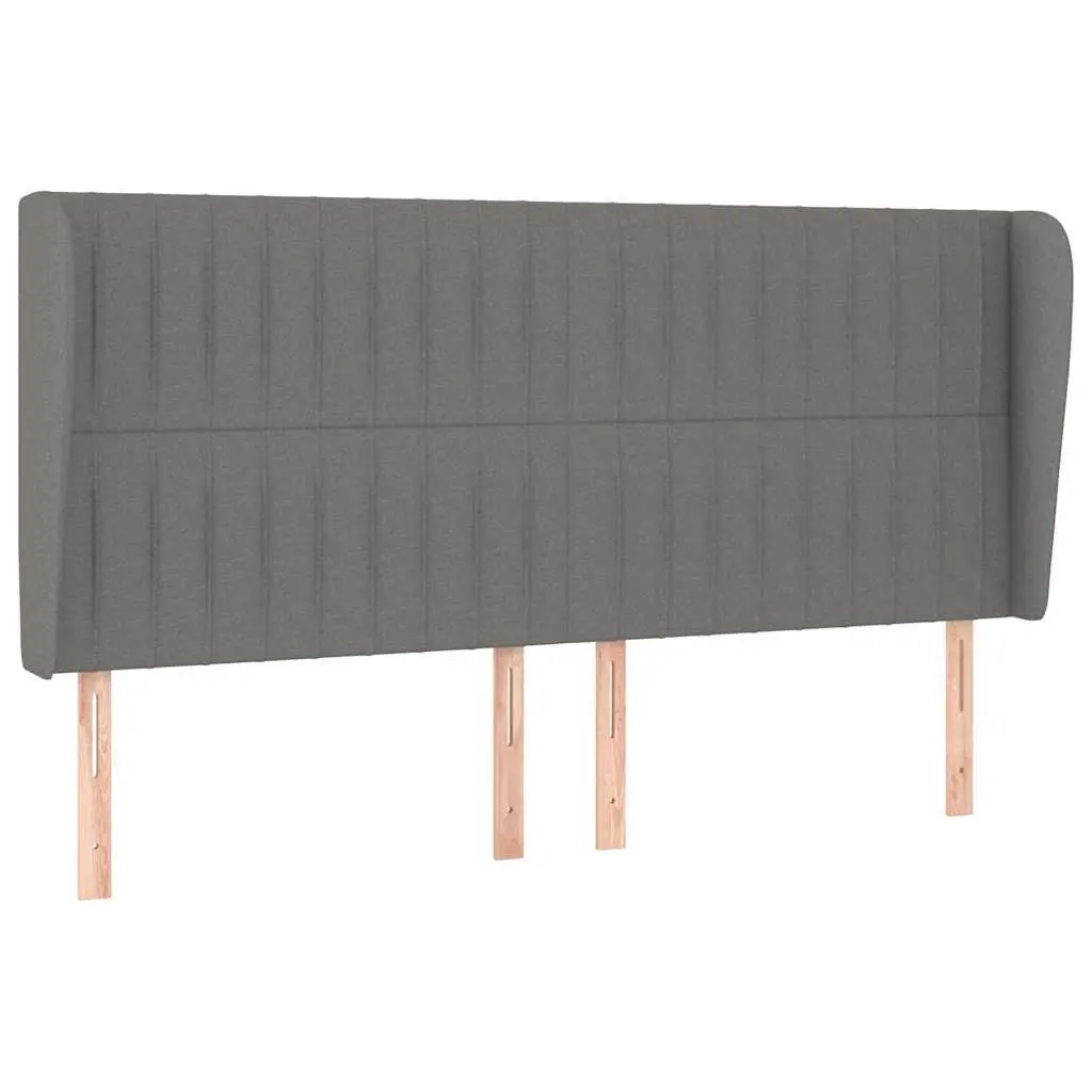 Headboard with Ears Dark Grey Fabric Bed Head Support Wooden Legs Adjustable