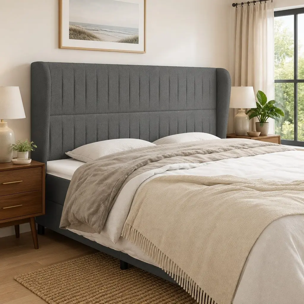 Grey Fabric Headboard with Ears 203cm for Comfort