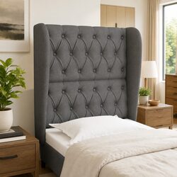 Grey Fabric Headboard with Ears and Adjustable Height