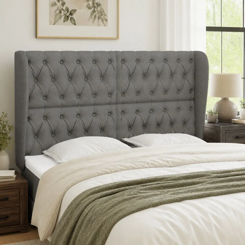 Dark Grey Fabric Headboard with Ears 147cm