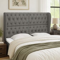 Dark Grey Fabric Headboard with Ears 147cm