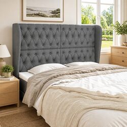Grey Fabric Headboard with Ears, Adjustable Height 163 cm