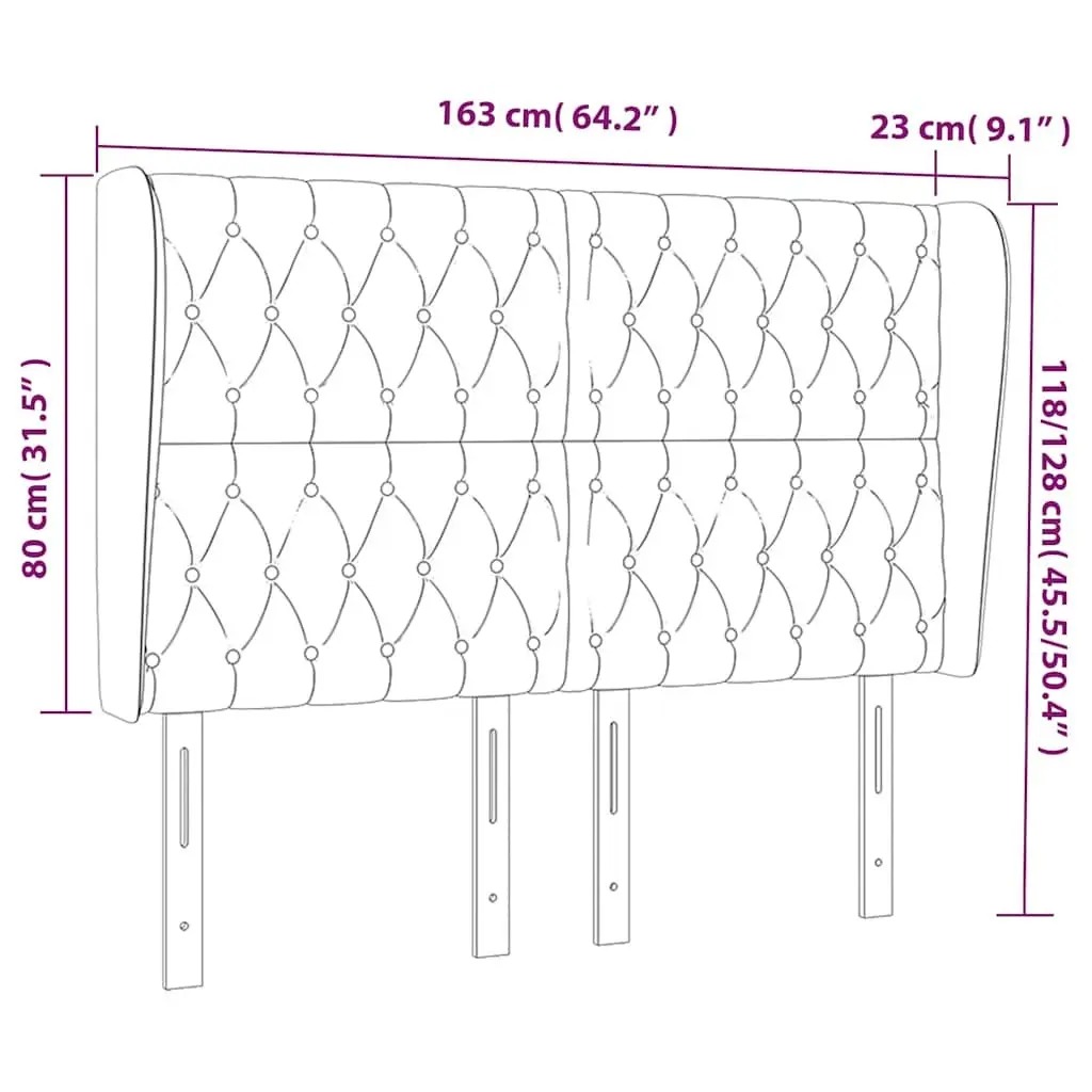Grey Fabric Headboard with Ears, Adjustable Height 163 cm