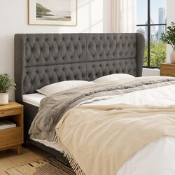Grey Fabric Headboard with Ears 203cm Adjustable Height