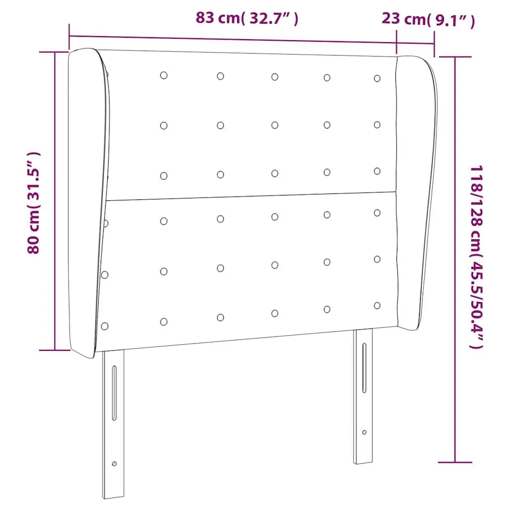 Headboard Ears Grey Fabric 83cm Adjustable Height Wooden Legs