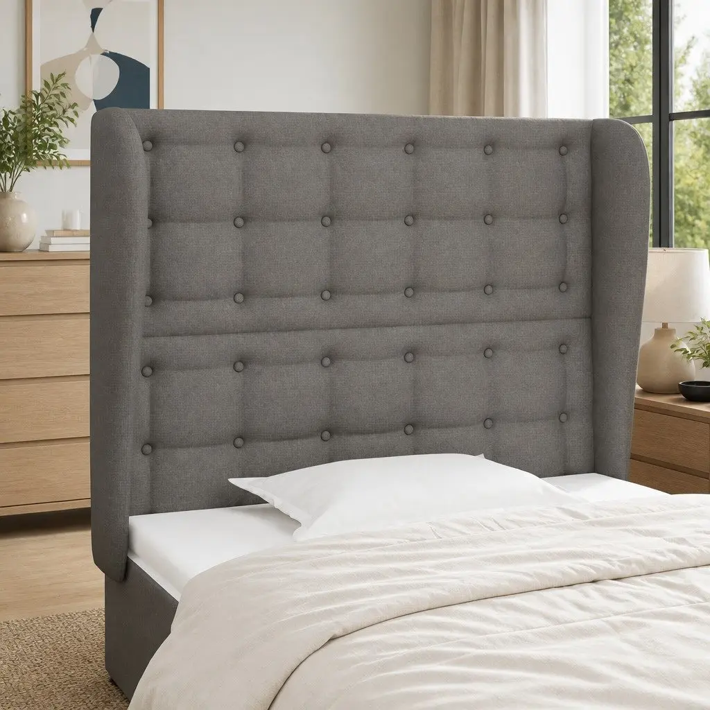 Headboard with Ears 103 cm Grey Fabric Bed Head Back Support Bedroom Furniture