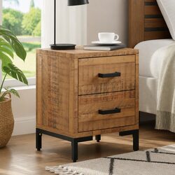 Rustic Pine Bedside Cabinet with 2 Drawers