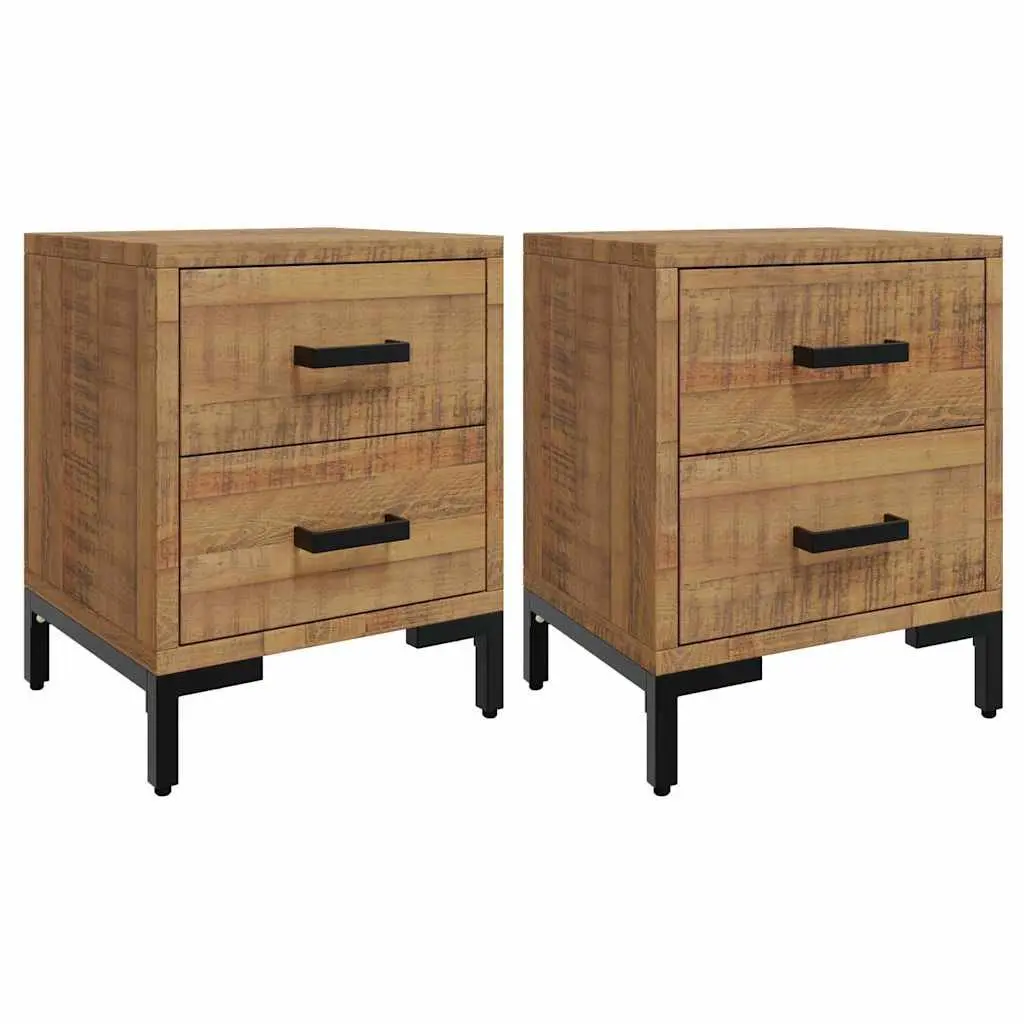 Rustic Pine Bedside Cabinet with 2 Drawers