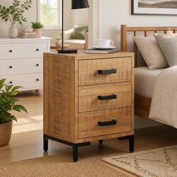 Charming Solid Pine Wood Bedside Cabinet with Drawers