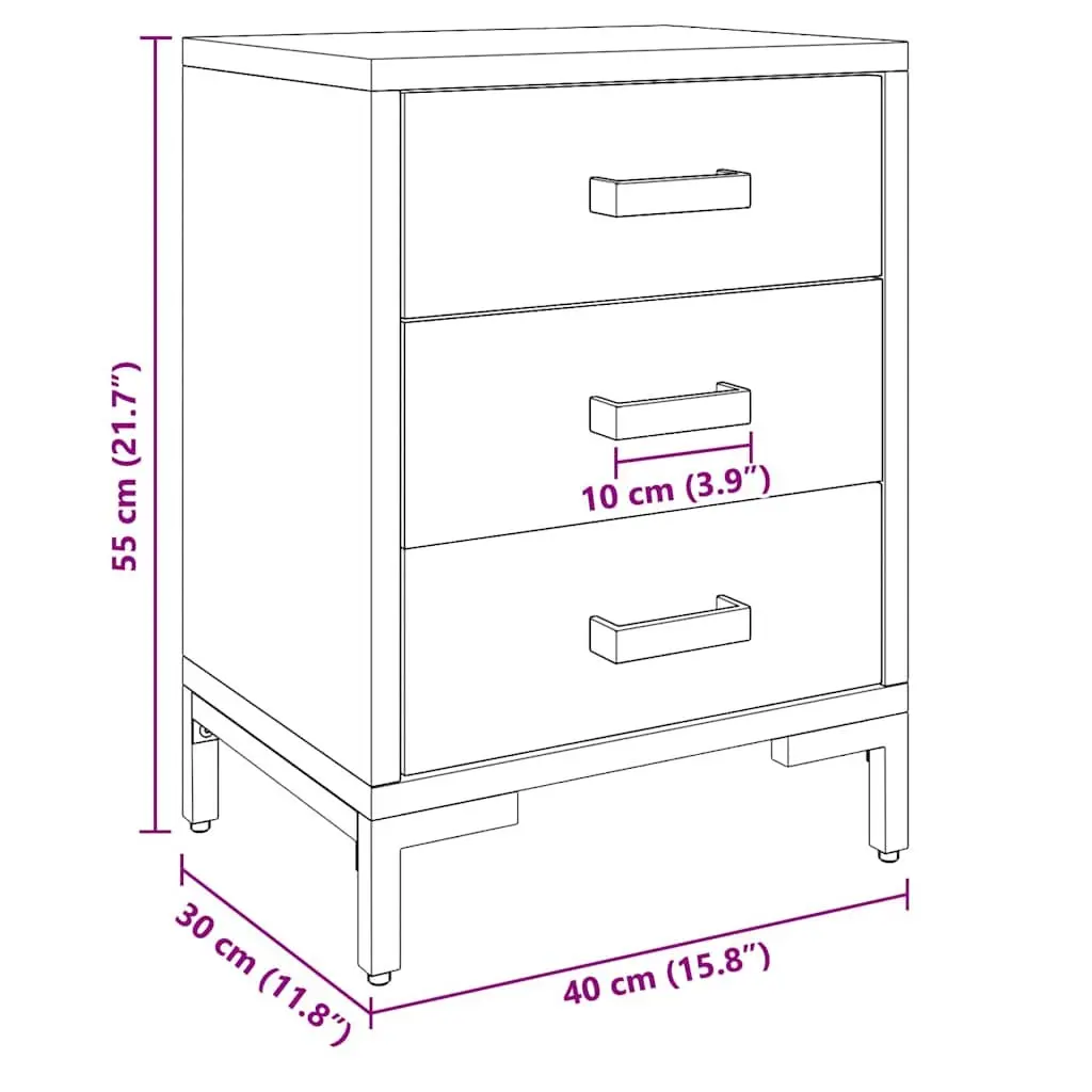 Bedside Cabinet 40x30x55cm Solid Pine Wood Nightstand Drawers Storage Brown
