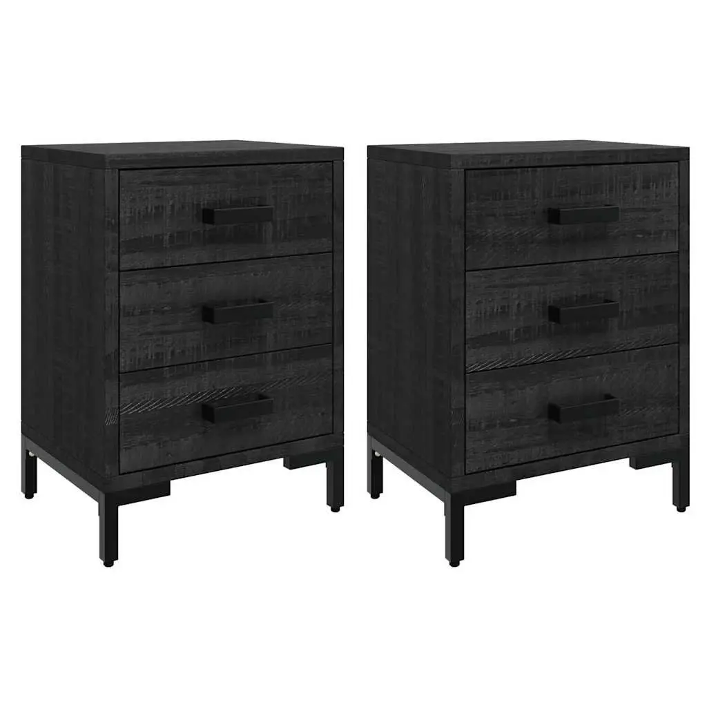 Bedside Cabinet 2 pcs Black 40x30x55 cm Solid Wood Pine Bedroom Storage Drawers
