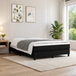 Black Fabric Queen Size Box Spring Bed Frame