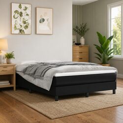 Queen Black Faux Leather Box Spring Bed Frame