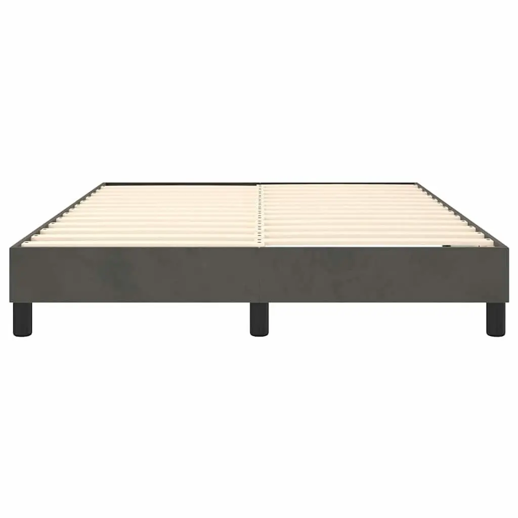 Box Spring Bed Frame Grey Velvet Upholstery Double Plywood Slats Sturdy Legs