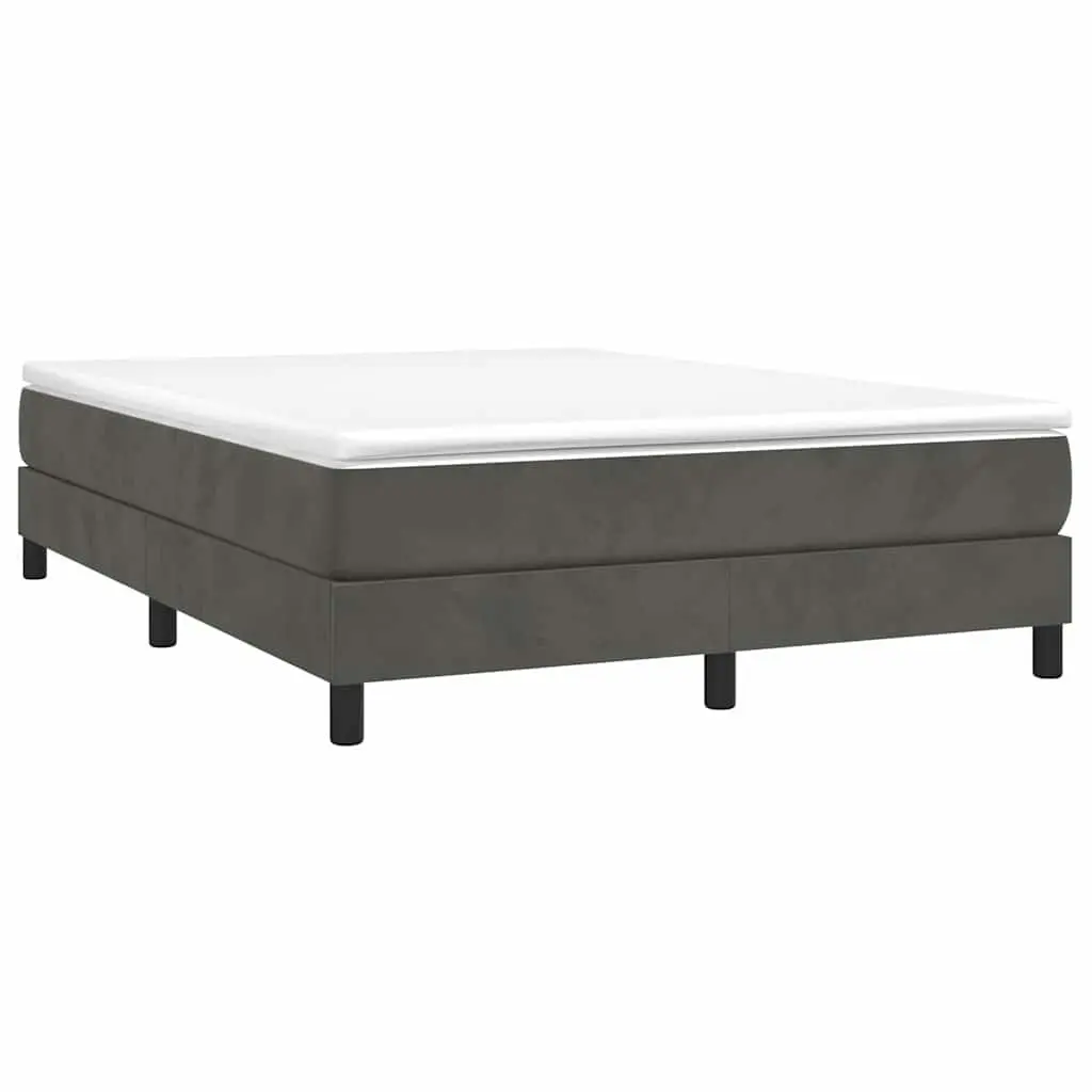 Queen Size Grey Velvet Upholstered Box Spring Bed Frame