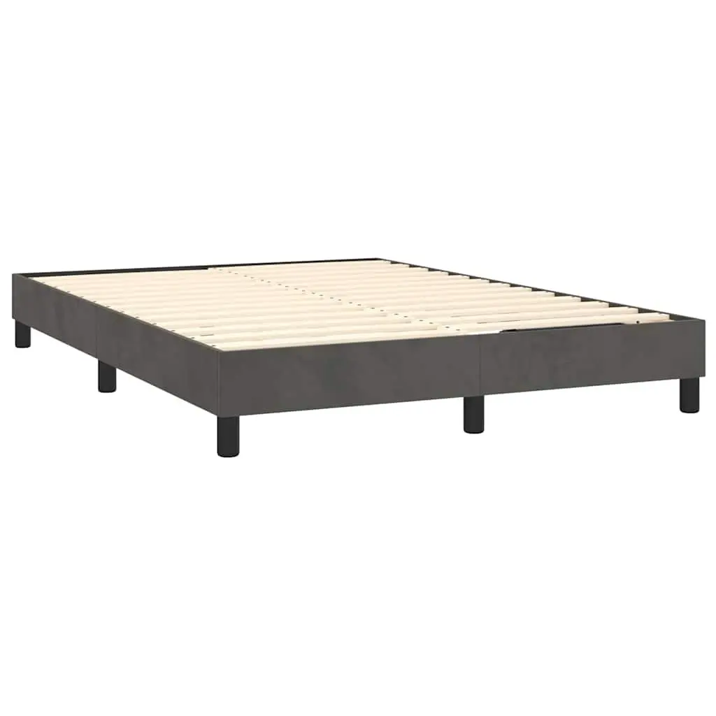 Queen Size Grey Velvet Upholstered Box Spring Bed Frame