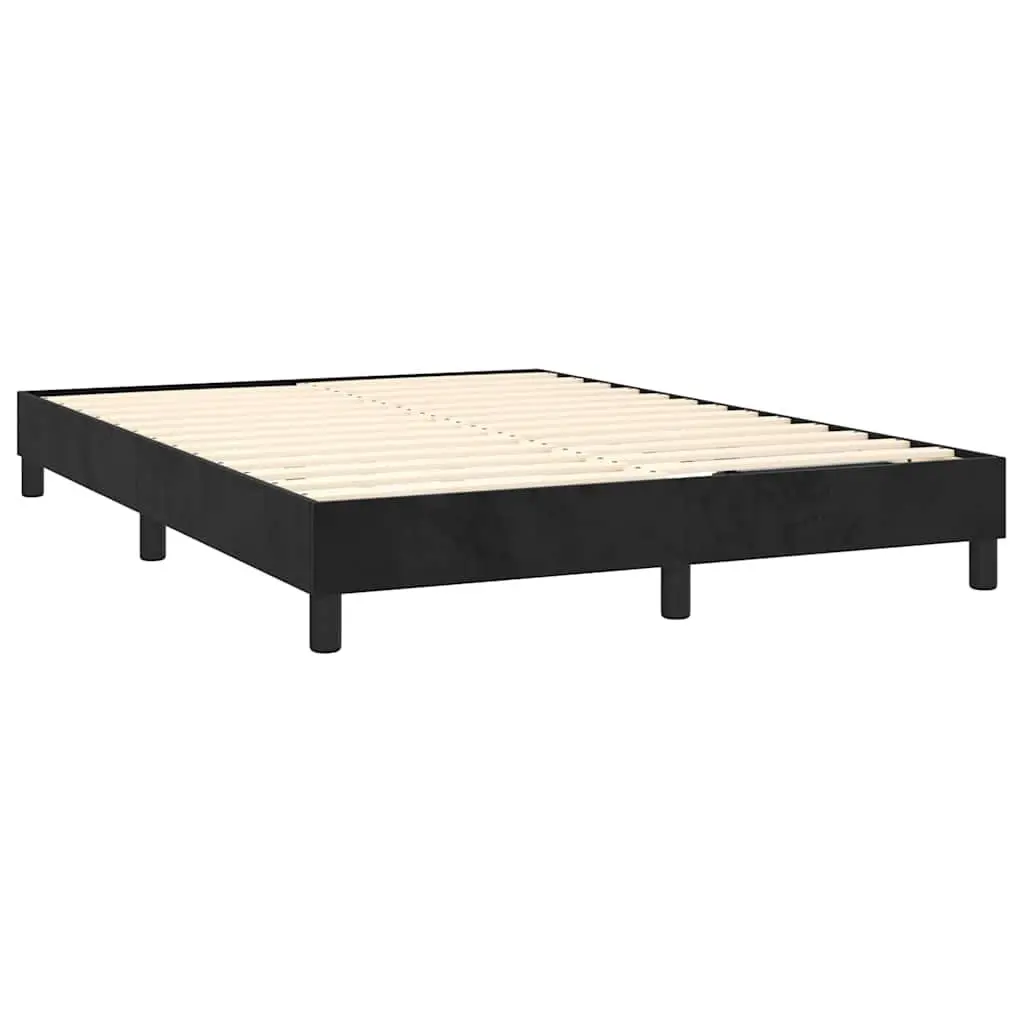 Box Spring Bed Frame Black Velvet Upholstered Platform Queen Size