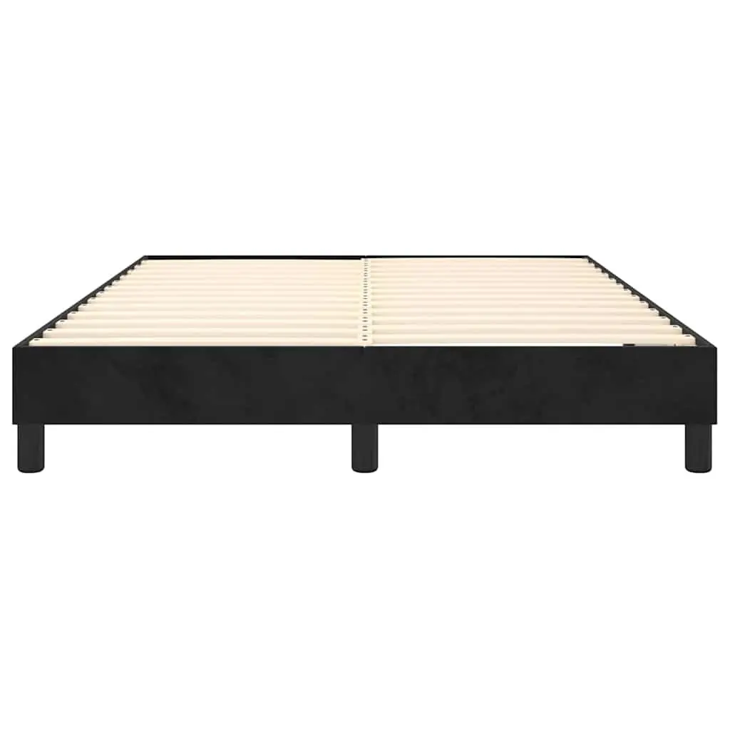 Box Spring Bed Frame Black Velvet Upholstered Platform Queen Size