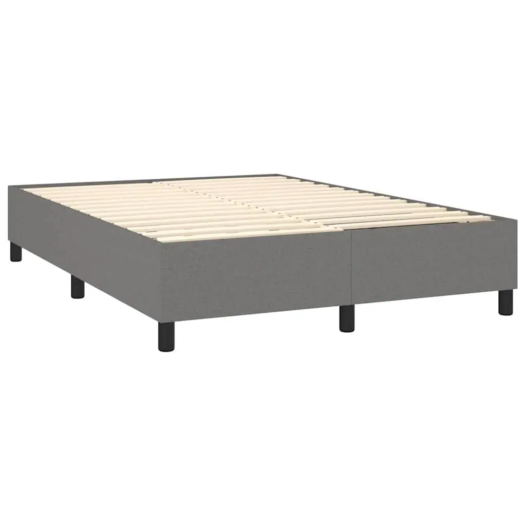 Box Spring Bed Frame Dark Grey Fabric Bedroom Bed with Plywood Slats